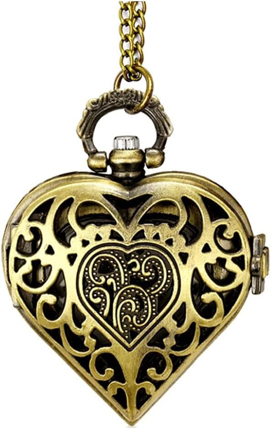 Heart-Shaped Analog Pocket Watch Necklace