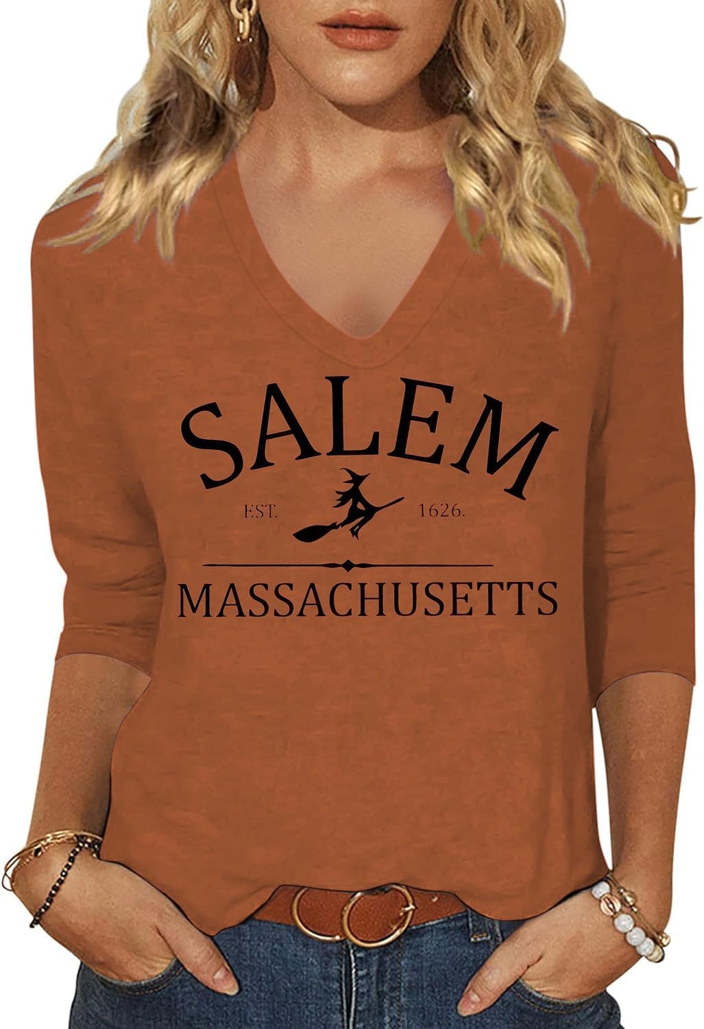 Women's Fall Halloween V Neck Shirt, Hocus Focus Graphic Tee