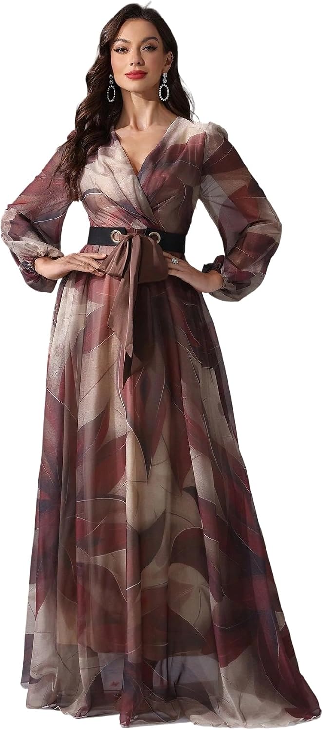 Womens Summer Dresses,Floral Patterns Vintage Elegant Cocktail Long Sleeve Boho Casual Maxi Wedding Guest Dresses for Women