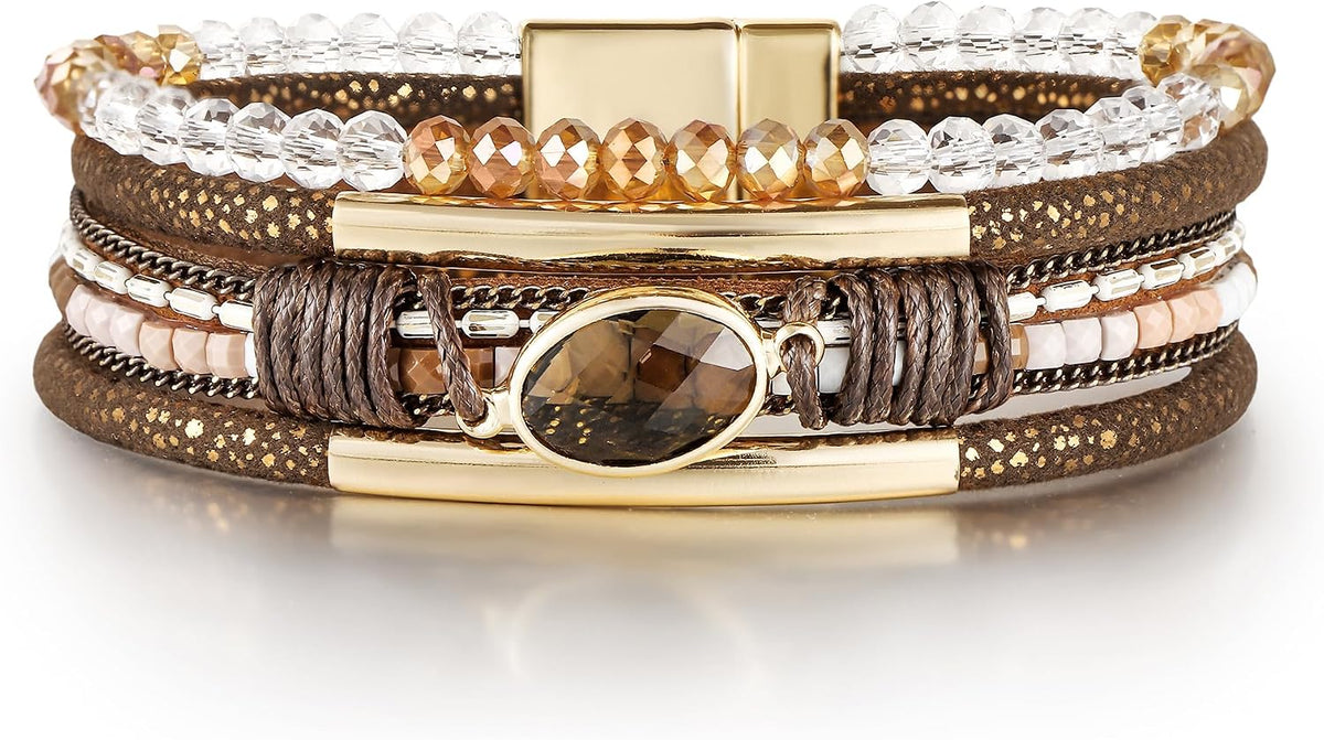 Edoneery Leather Wrap Bracelets for Women, Boho Layered Cuff Bangle