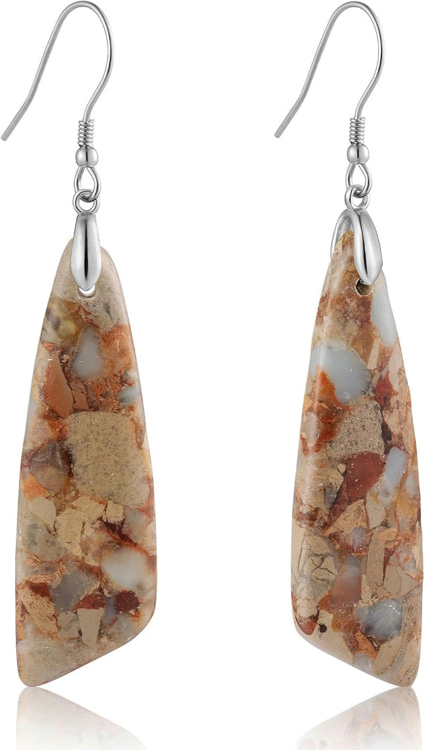 Jasper Stone Fishhook Drop Earrings