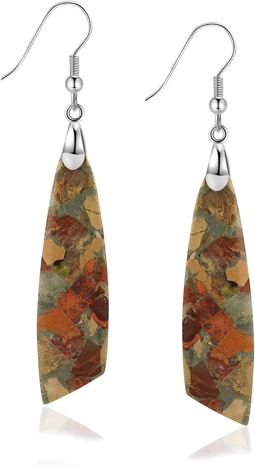Natural Healing Stone Fishhoop Dangle Drop Earrings Statement Gold silver earrings