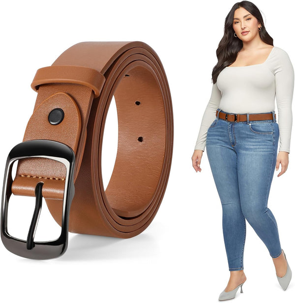 Plus Size Women Leather Belt Black Casual Waist Belt For