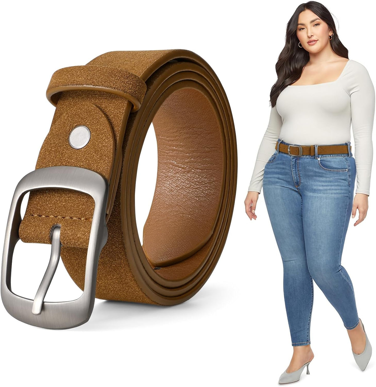 Plus Size Women Leather Belt Black Casual Waist Belt For