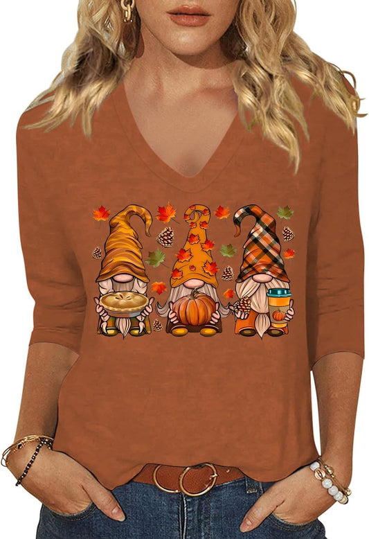 Womens Fall Halloween 3/4 Sleeve V Neck Shirts