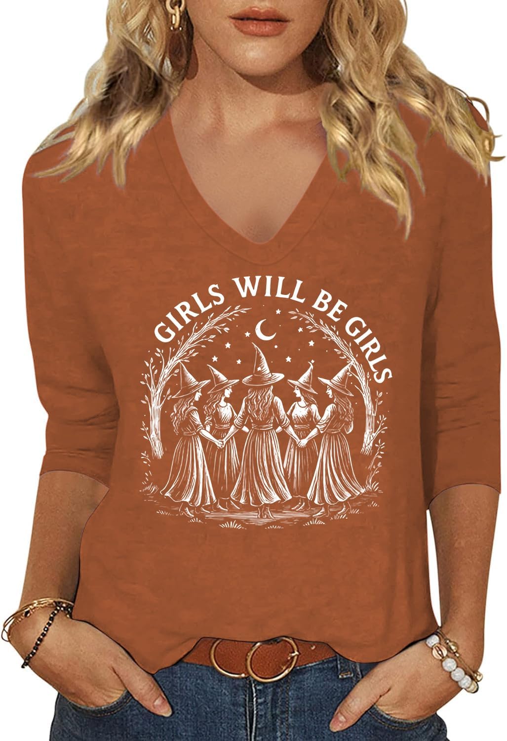Women's Fall Halloween V Neck Shirt, Hocus Focus Graphic Tee