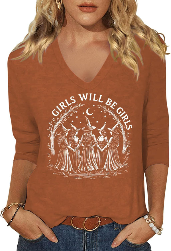 Women's Fall Halloween V Neck Shirt, Hocus Focus Graphic Tee
