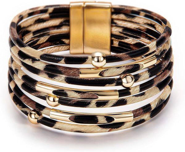 Fesciory Leather Wrap Bracelet for Women, Boho Western Layered Cuff Jewelry