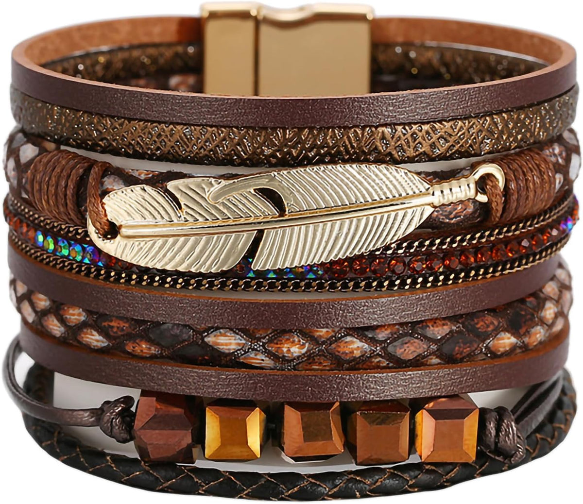 Fesciory Leather Wrap Bracelet for Women, Boho Western Layered Cuff Jewelry