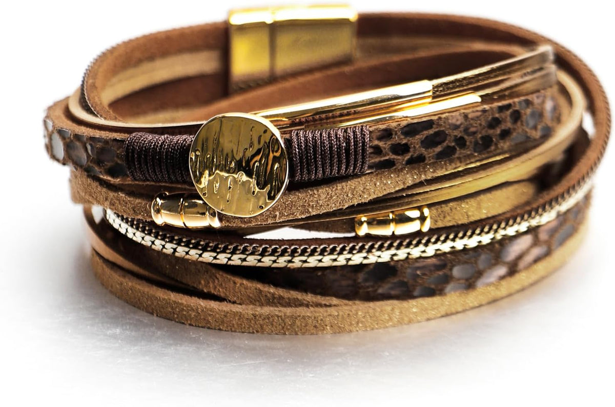 Fesciory Leather Wrap Bracelet for Women, Boho Western Layered Cuff Jewelry