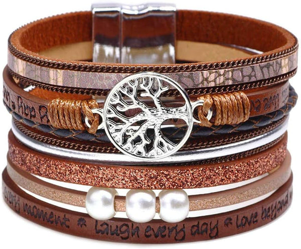 Fesciory Leather Wrap Bracelet for Women, Boho Western Layered Cuff Jewelry