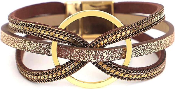 Fesciory Leather Wrap Bracelet for Women, Boho Western Layered Cuff Jewelry