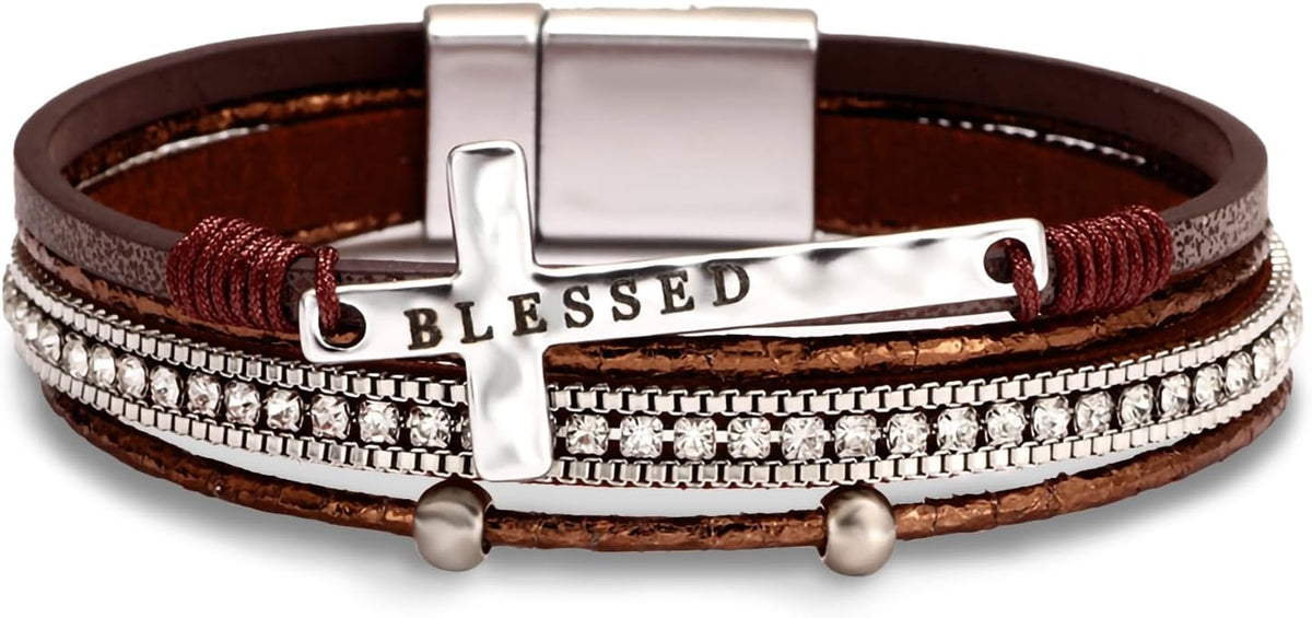 Fesciory Leather Wrap Bracelet for Women, Boho Western Layered Cuff Jewelry