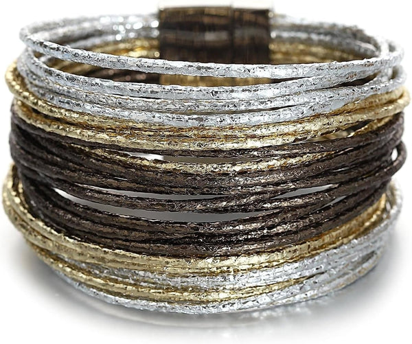 Fesciory Leather Wrap Bracelet for Women, Boho Western Layered Cuff Jewelry