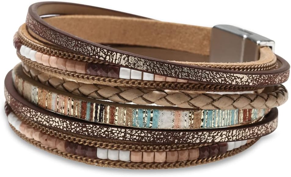 Fesciory Leather Wrap Bracelets for Women, Boho Western Layered Jewelry