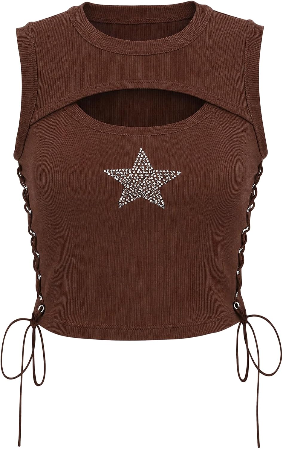 Womens Y2K Gothic Tops Star Sparkly Rhinestone Fitted Crop Tops