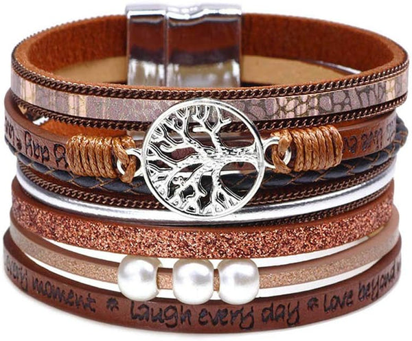 Fesciory Leather Wrap Bracelets for Women, Boho Western Layered Jewelry
