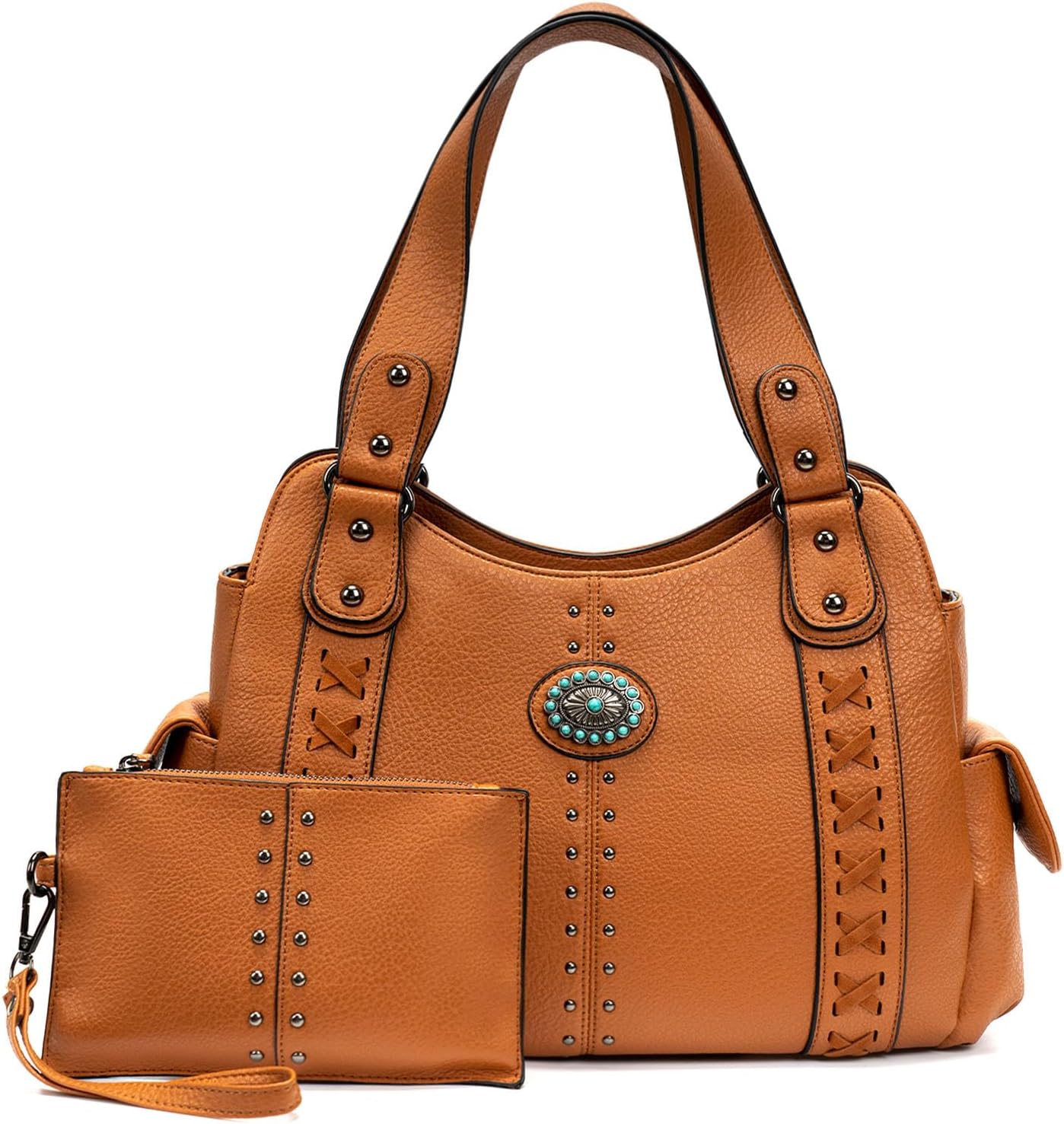 Large Western Tote Bag — Vintage Embossed with Concho Studs