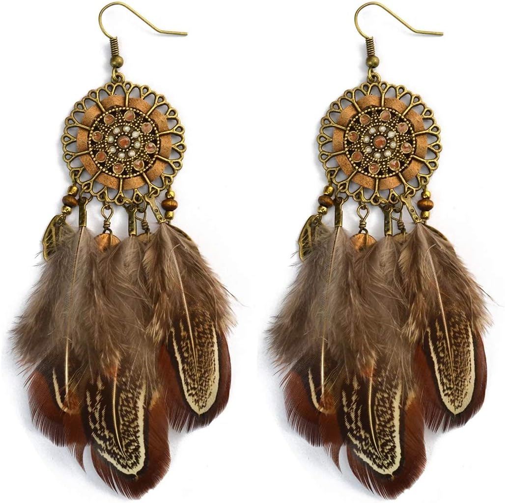 Punk Vintage Long Tassel Feather Beads Drop Wolf Tooth Pendant Earring Fish Hook Earrings Suitable to Wear At All Times