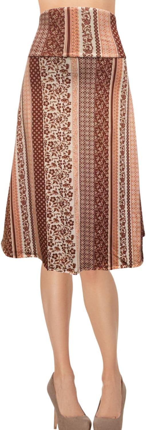 Women's A-Line Foldover Lightweight Flare Midi Pull On Closure Skirt