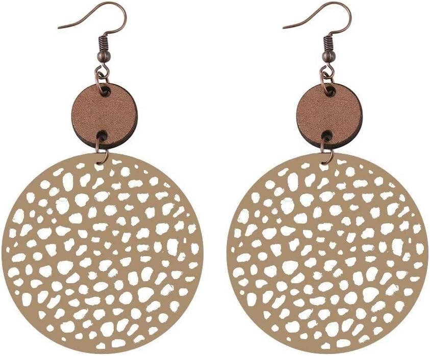 Wooden Geometric Hollow-Out Circle Statement Earrings