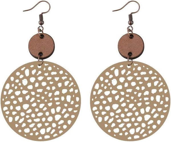 Wooden Geometric Hollow-Out Circle Statement Earrings