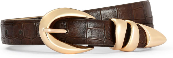 Belts For Women With Gold Buckle – Adjustable Black Leather Belt For