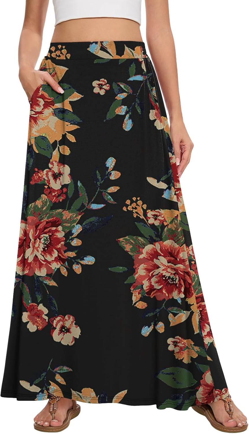 Womens Maxi Skirt Long Flowy Summer A-Line High Waist Skirts