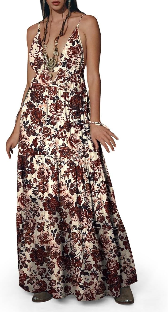 Womens Summer Sun Dresses Mystical Gothic Maxi Dress Casual Floral Witch Dress Date Dress Halloween Outfits
