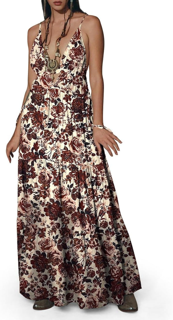 Womens Summer Sun Dresses Mystical Gothic Maxi Dress Casual Floral Witch Dress Date Dress Halloween Outfits