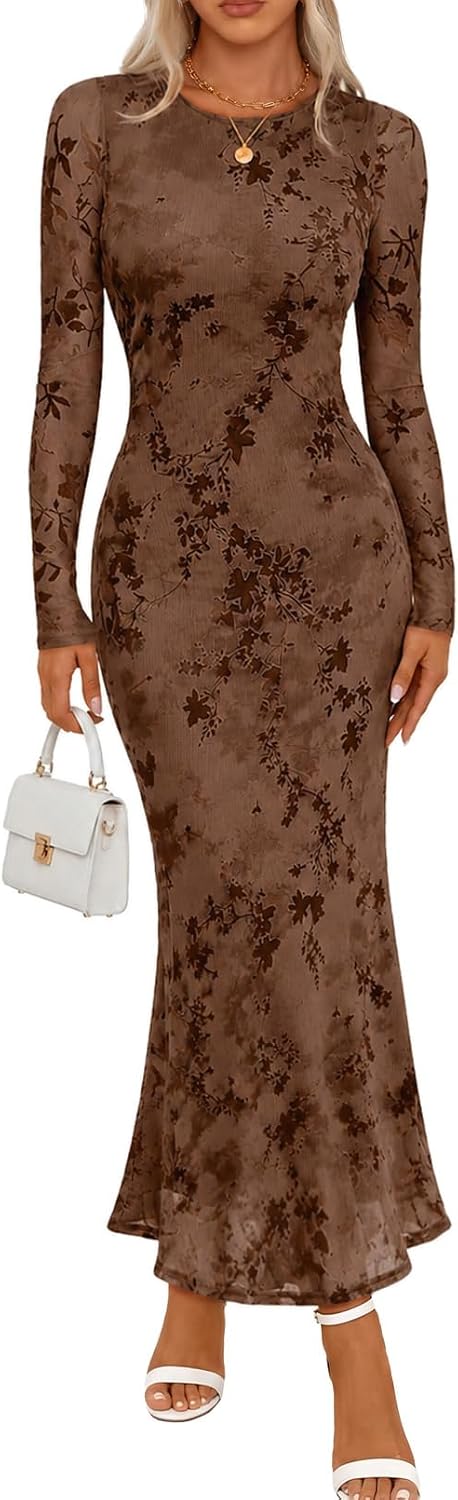 MEROKEETY Womens Fall Velvet Formal Wedding Guest Maxi Dress