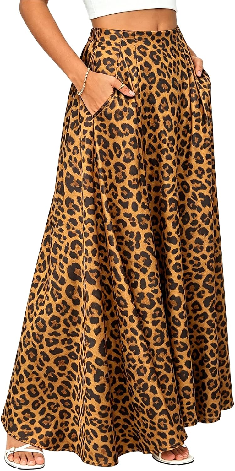 Maxi Satin Skirts for Womens High Waisted Flowy Long A line Skirt Trendy for Office Holiday Party