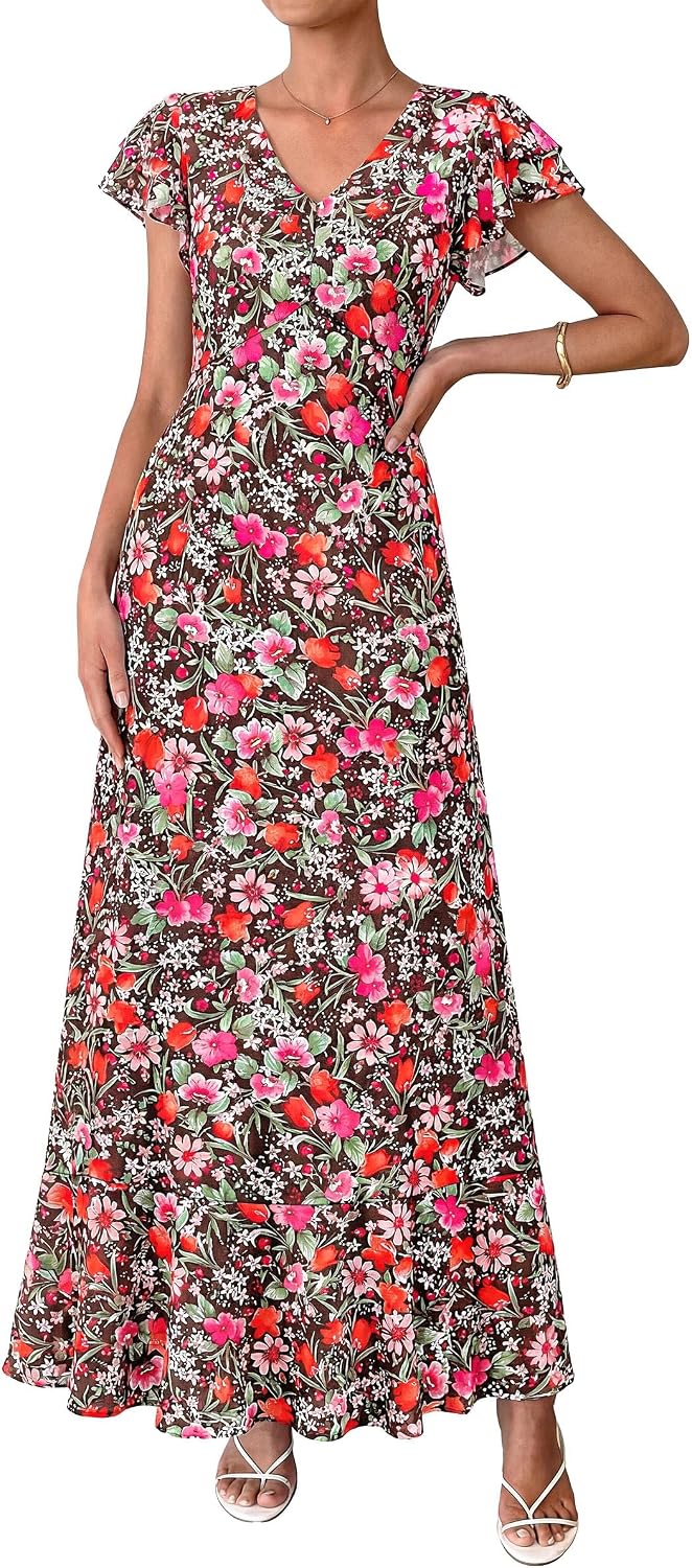 PRETTYGARDEN Womens Summer Boho Floral Maxi Dress