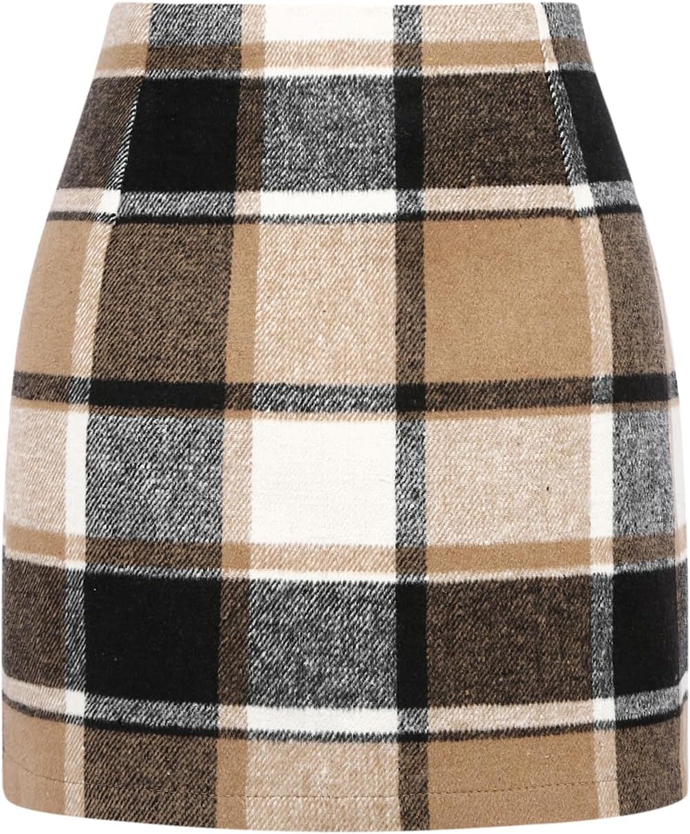 Womens High Waist Plaid Skirt Bodycon Pencil Wool Mini Skirts