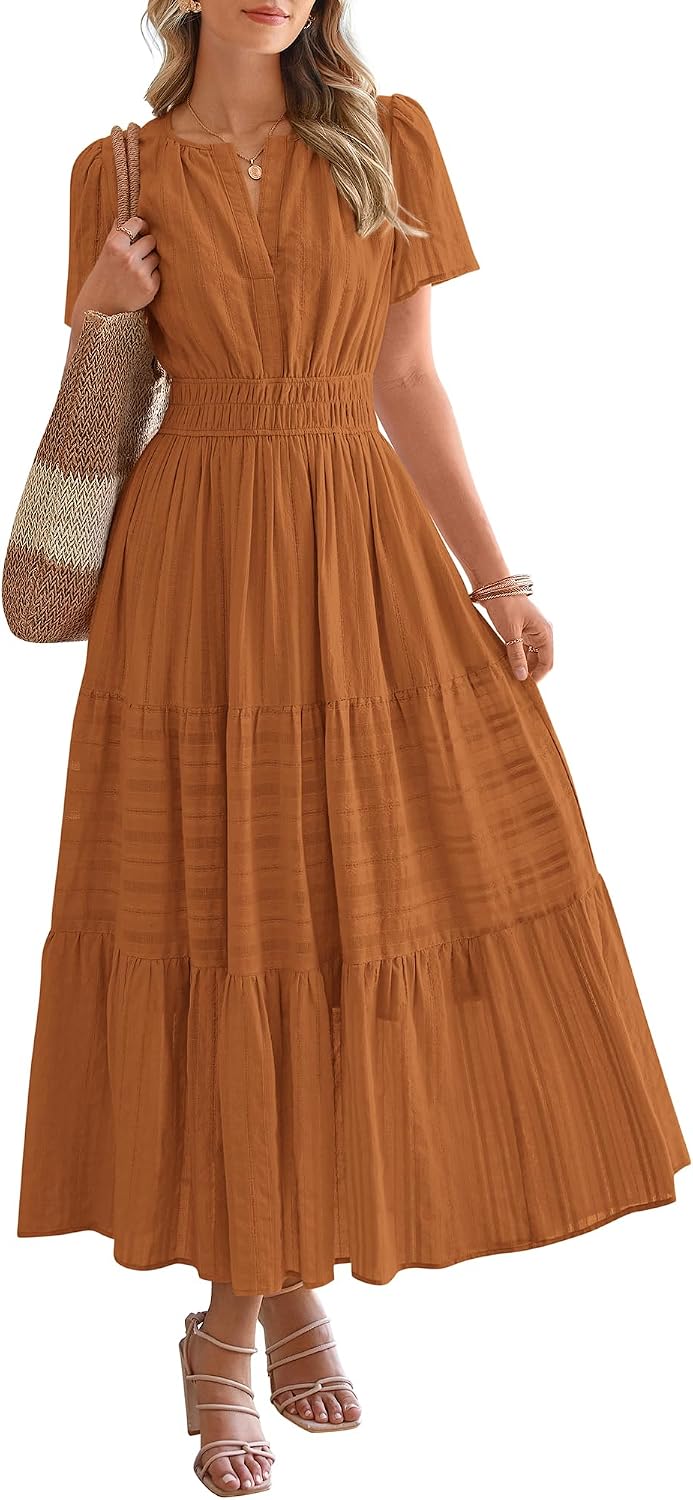 BTFBM Womens Summer 2026 Casual Maxi Dresses Lightweight Short Sleeve Dress