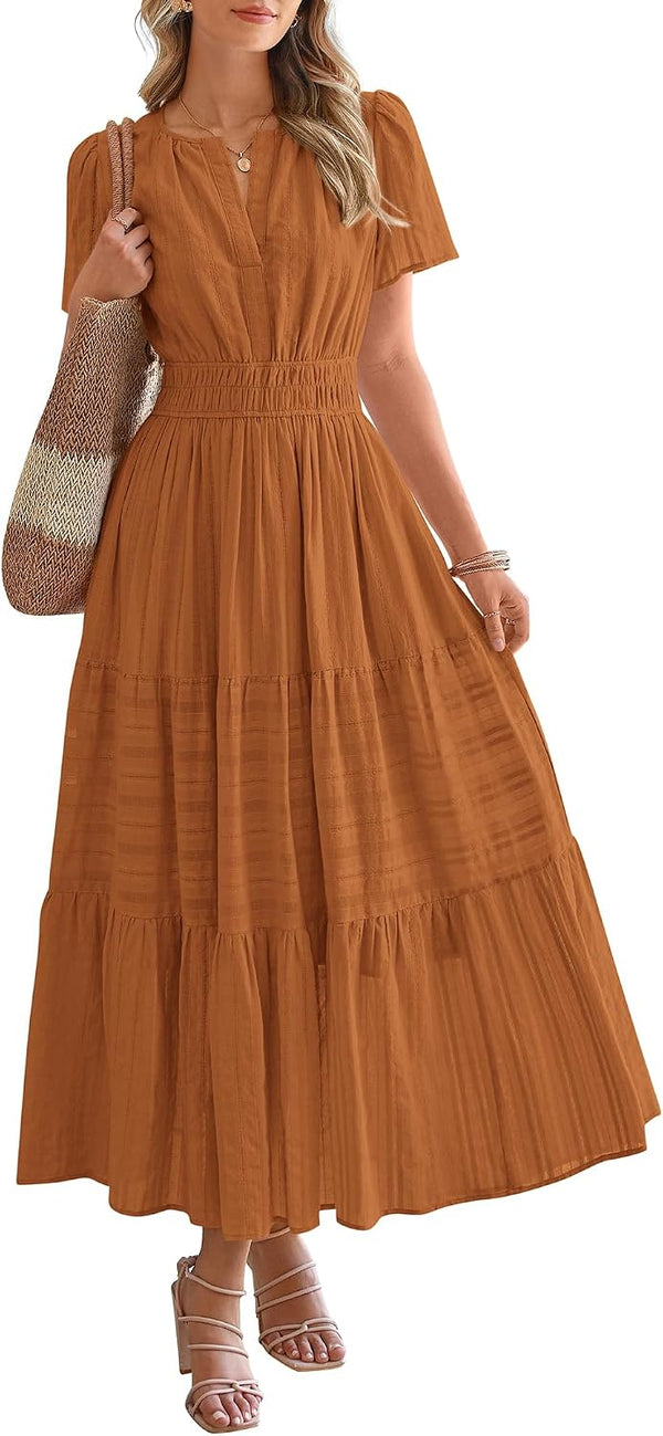BTFBM Womens Summer 2026 Casual Maxi Dresses Lightweight Short Sleeve Dress