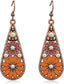 Copper Crystal Teardrop Enamel Flower Earrings