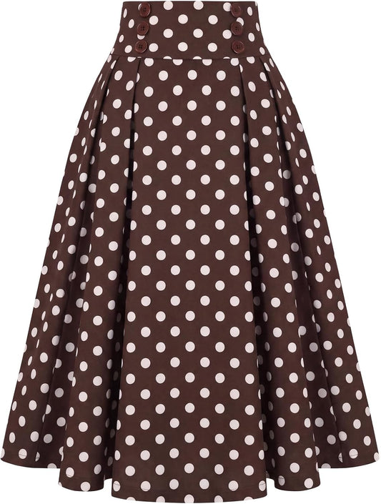 Belle Poque Women's Midi Pleated A-Line Skirts Pockets