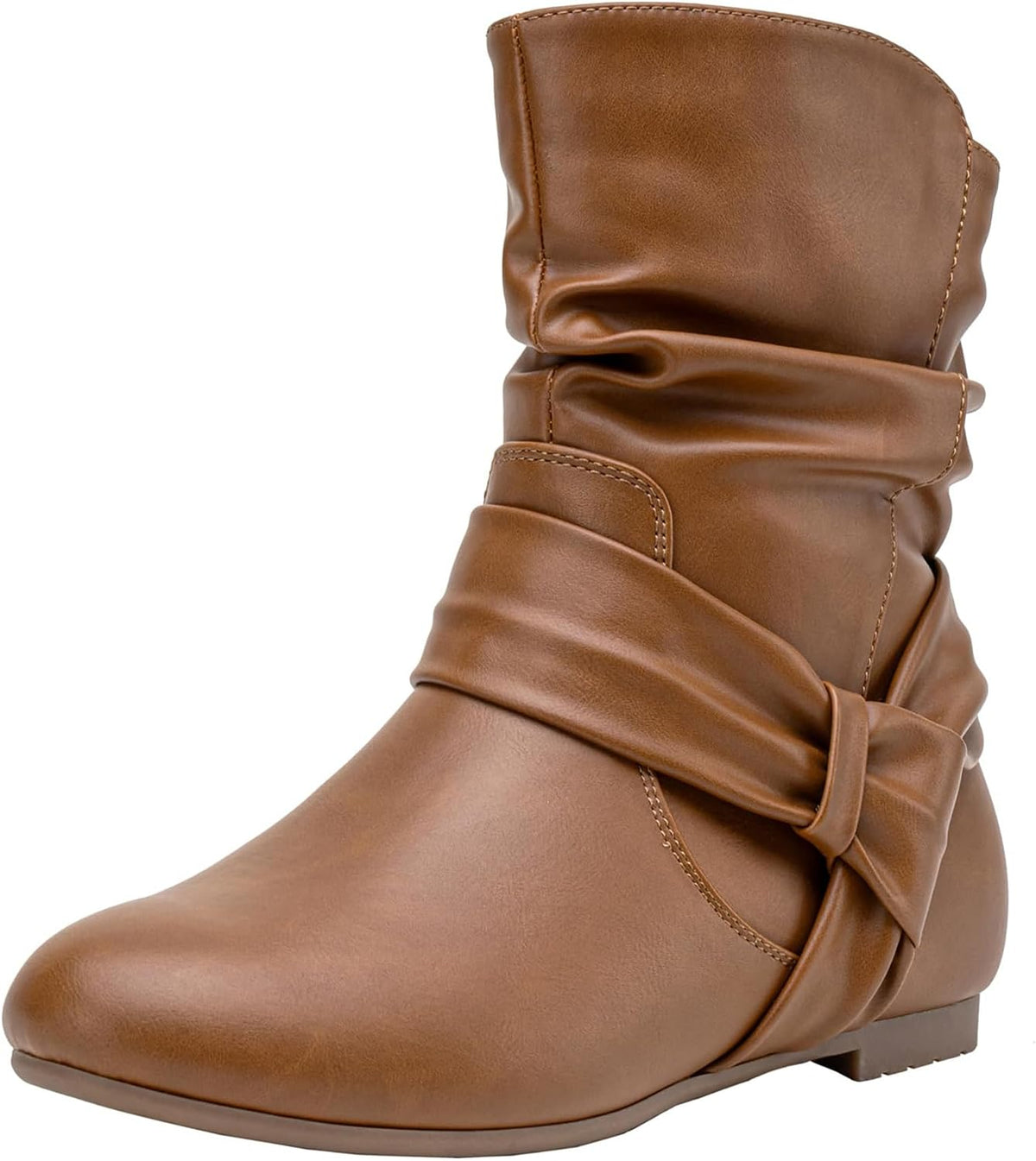Women's Slouch Ankle Boots, Flat Low Heel Side Zip Booties 939A
