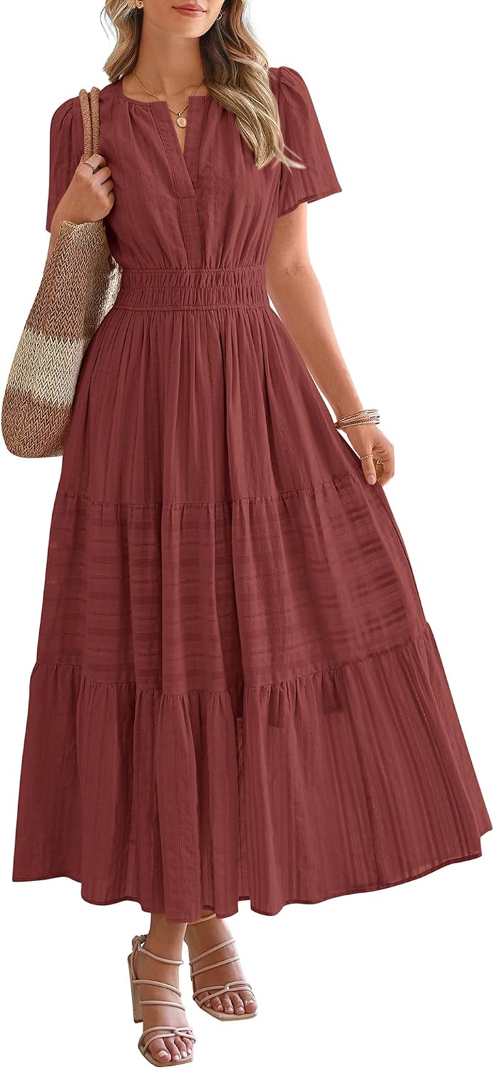 BTFBM Womens Summer 2026 Casual Maxi Dresses Lightweight Short Sleeve Dress