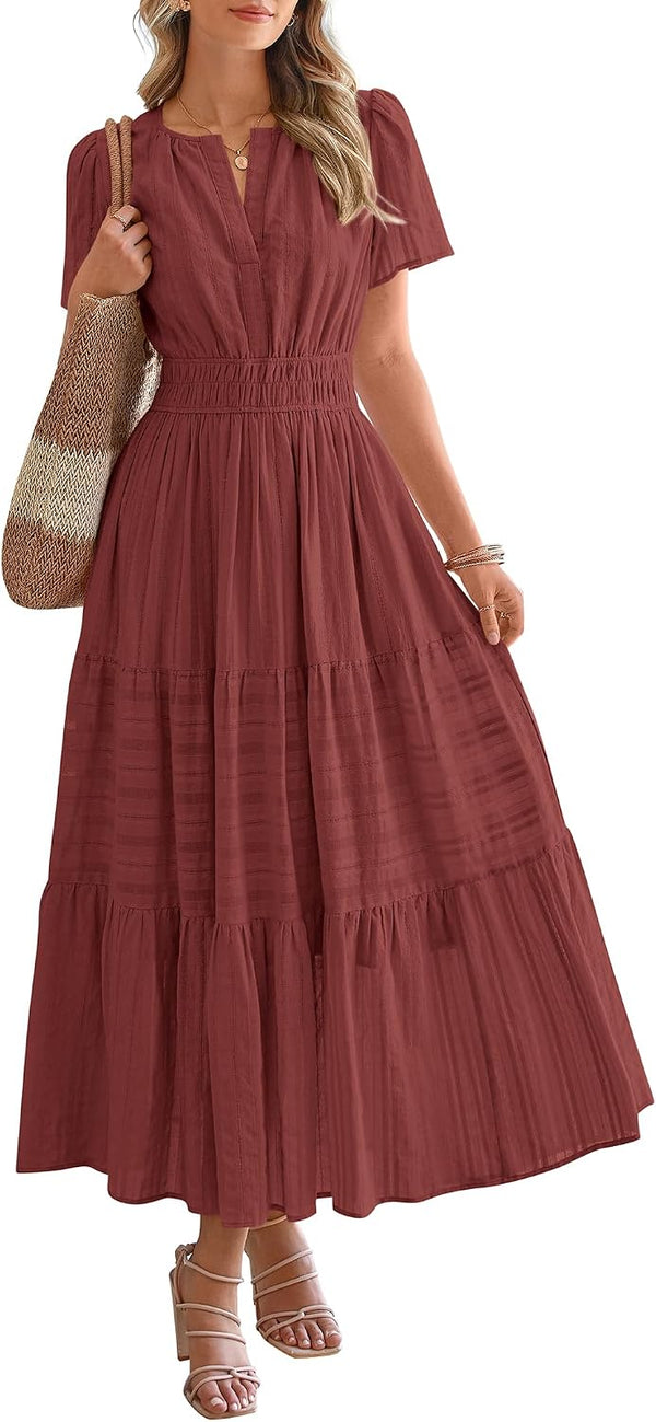 BTFBM Womens Summer 2026 Casual Maxi Dresses Lightweight Short Sleeve Dress