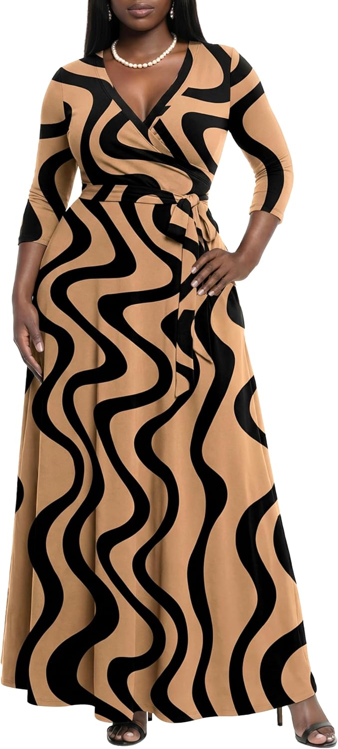 AOMONI Women's Maxi Dresses Summer Casual Wrap Tie Waist Long Dress