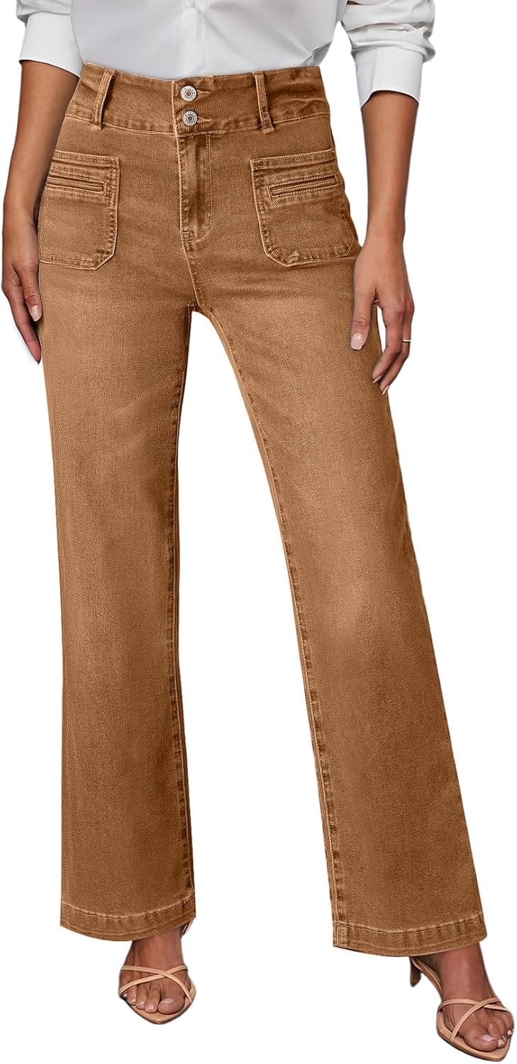 Sidefeel Women's Wide Leg Jeans High Waisted Tummy Control Stretchy