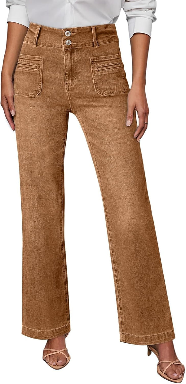 Sidefeel Women's Wide Leg Jeans High Waisted Tummy Control Stretchy