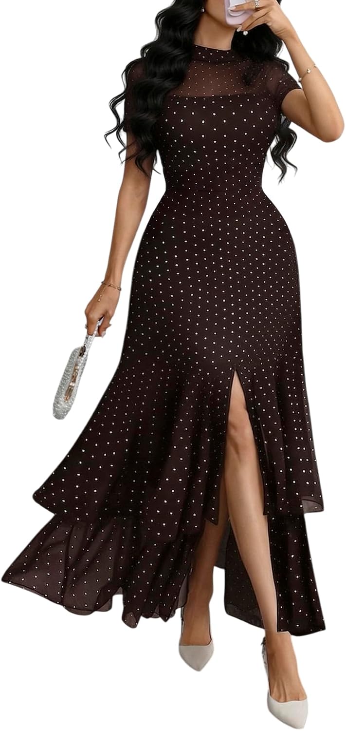 GothDark Women's Summer Mesh Ruffle Polka Dot Party Wedding Guest Dresses