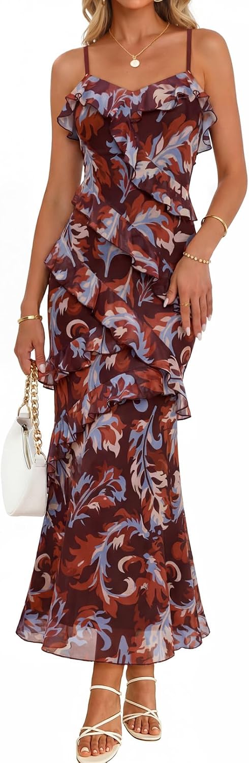 MEROKEETY Summer Floral Wedding Guest Maxi Dress Women 2026 Formal Cocktail