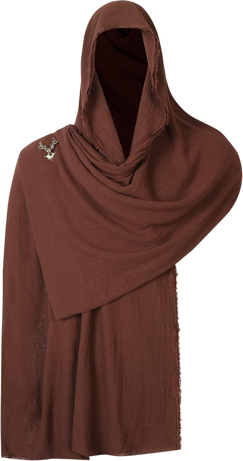 Berenlu Renaissance Hooded Cowl for Men, Medieval Costume Shawl