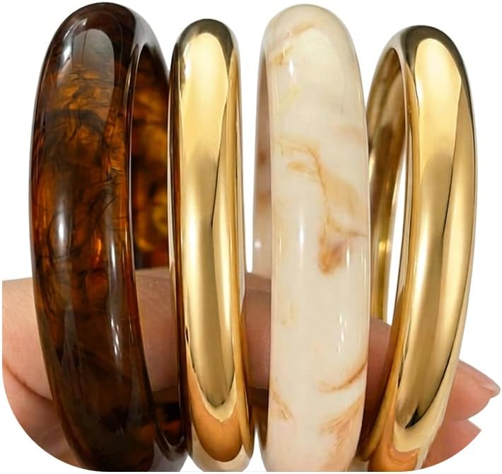 Acrylic Gold Bangle Bracelets for Women, Chunky Brown Stackable Bangles Set, Trendy Thick Resin Statement Cuff Bracelet Stack, Fashion Jewelry Gift