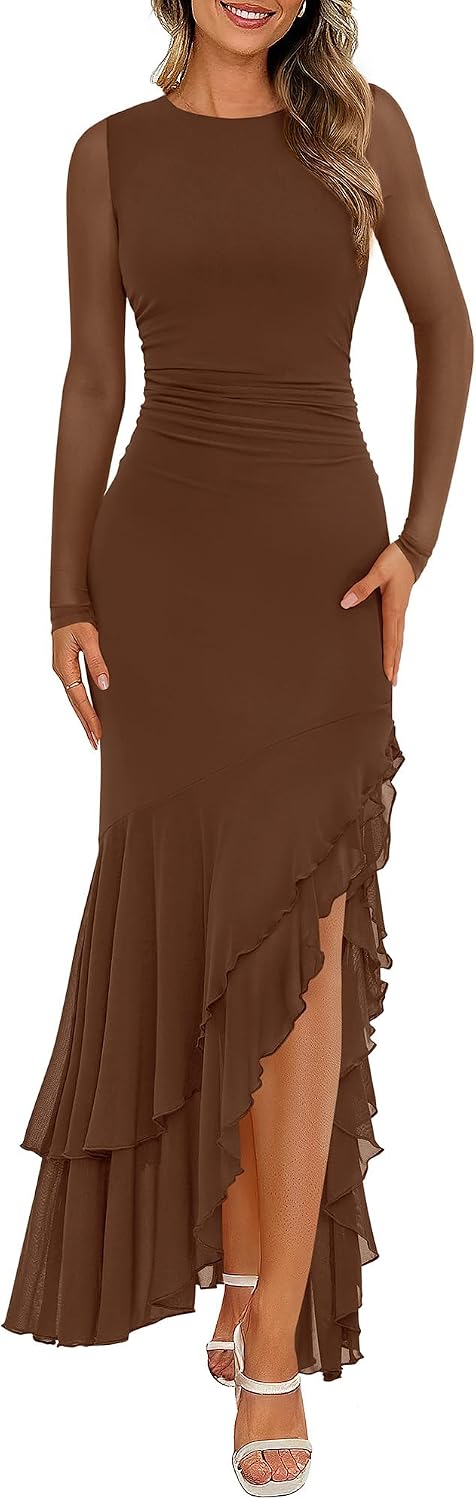 BTFBM Women's Maxi Dresses Fall 2026 Long Sleeve Wedding Guest Dress