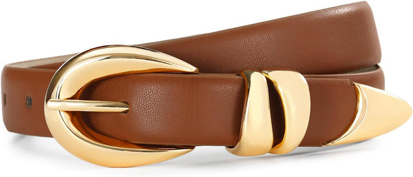 Belts For Women With Gold Buckle – Adjustable Black Leather Belt For